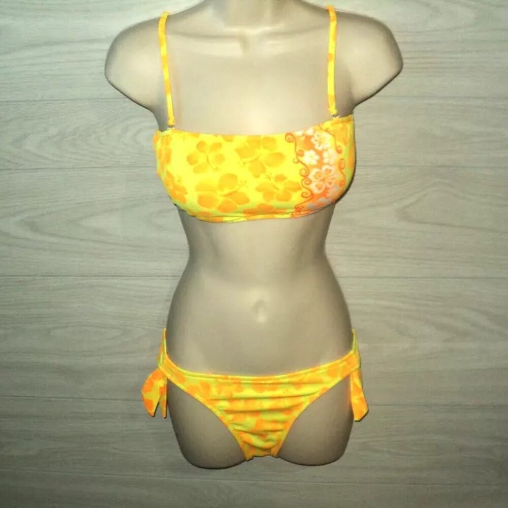 Island Soul Bikini Women's Size M Lotus Flowers Yellow & Orange Padded Bra Swim